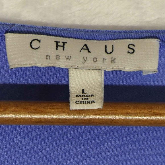 Chaus SZ L Asymmetrical Blue Dress Polyester Spandex w/ Integrated Tie Belt - Picture 5 of 5